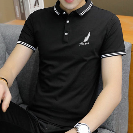 Young Men's Short-Sleeved Polo Shirt New Men's Large Size Short t Youth Half-Sleeved T-Shirt Student Polo Shirt