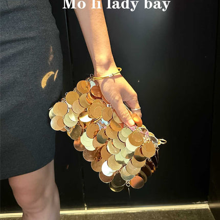 2025 New Silver Shiny Bag Hand-Woven Sequin Bag Mobile Phone Bag Long Shoulder Strap Single Shoulder Crossbody Bag for Women