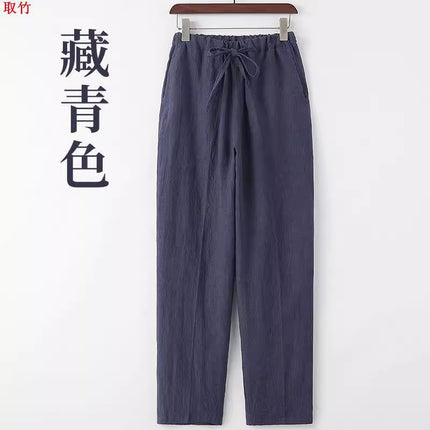 Taiji Pants Men's Cotton and Linen Bloomers Women's Loose Taijiquan Practice Pants Martial Arts Pants Spring and Autumn Taiji Practice Clothes Linen