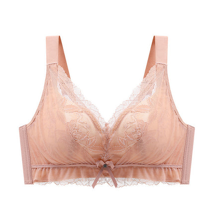 Lace Underwear Women's Thin Large Chest Showy Small Rings-Free Gathering Large Size Adjustable Parammary Latex Bra Size 46