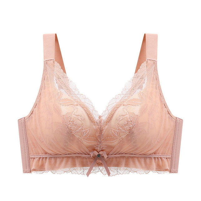 Lace Underwear Women's Thin Large Chest Showy Small Rings-Free Gathering Large Size Adjustable Parammary Latex Bra Size 46