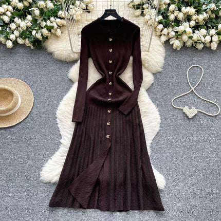 Cross-Border Fast Selling Elegant Slim-Fit Polo Collar Women's Dress 2026 New Style Knitted Long Dress