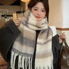 Striped oversized scarf - khaki