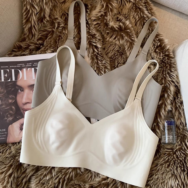 Non-marking Naked Ultra-thin Underwear for Women Rabbit Ears Big Chest Small Bra Anti-sagging Breasts Breathable Bra