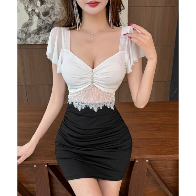 Reality Pats 8982 Night General Store Foot Bath Technician Work Clothes Low-cut Tight Hip dress Female Temperament Technician Skirt
