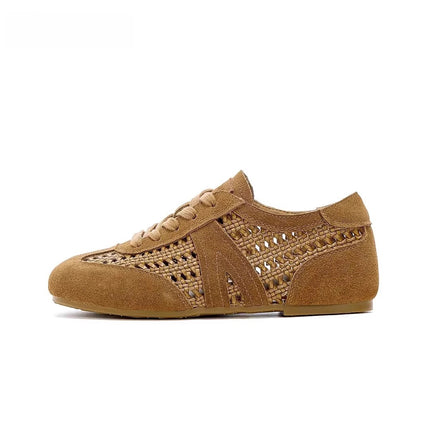 Summer Woven Moral Training Shoes Ins Trendy 2025 New Retro Relaxed Handmade Flats Casual Sports Shoes for Women