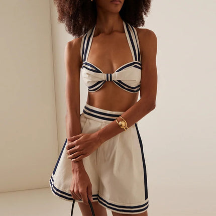 2025 European and American Bikini New Navy High Waist Split Swimsuit Suit Women's Cross-Border Seaside Beach Suit 2529