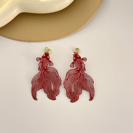 Chinese Style New Year series Red Koi earrings earrings mosquito coil ear clip painless without pierced ears