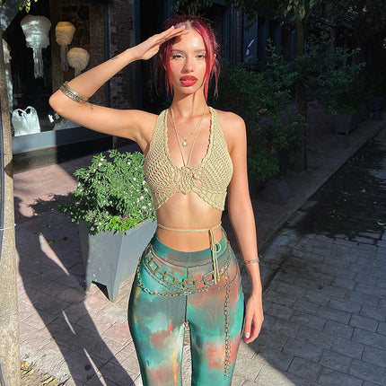 H059PT European and American Spice Girls 2024 Summer New Fashion Tie-dye Printed Slim-fit High Waist Scrooge Pants Women's Casual Pants