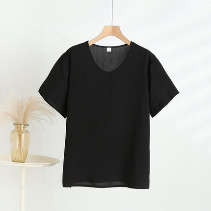 Retro Style Cotton Short-sleeved Women's Middle-aged and Elderly Mother's Vest Printed Outer Wear Base-layer Shirt All-match Artificial Cotton Top
