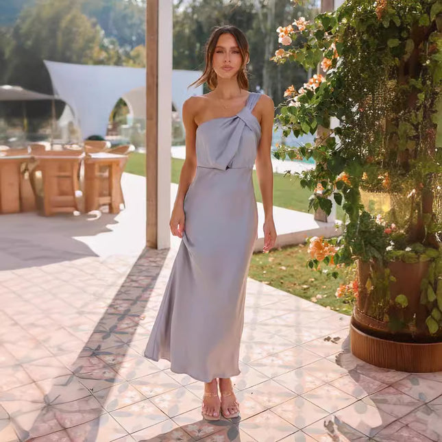 Amazon European and American 25 Years New Product New Elegant One-Shoulder Pure Color Southeast Asian Style Tube Top A-Line Skirt 88169