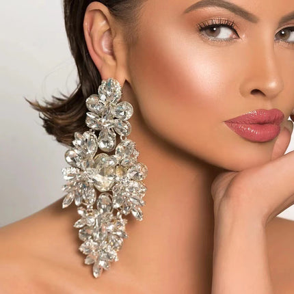 Cross-border Fashion Europe and America Exaggerated Geometric Rhinestone Earrings Diamond Flash Light Luxury High-end Elegant Earrings Jewelry