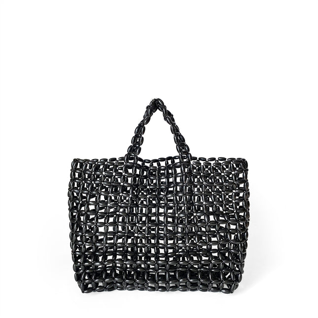 South Korea Ins Niche Design Wooden Bead Bag Handmade Woven Bag Underarm Bag Shoulder Bag Hollow Bag Holiday Beach Bag