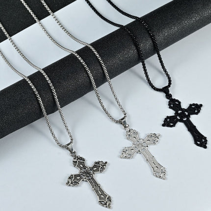 European and American Baroque Cross Necklace Women's Stylish Retro Bohemian Cold Style Pendant Sweater Chain Gothic