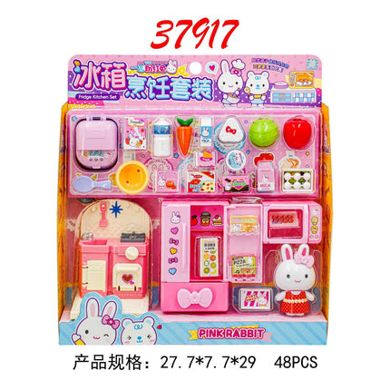 Yiyan pink rabbit kitchen refrigerator mini dressing table cake party simulation medical tools girl play house toy batch