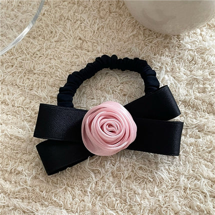 French pink rose flower bow hairpin women's back spring clip elegant hair rope Internet celebrity duckbill clip