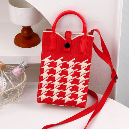 Knitted Bag New Casual Women's Fashionable Korean Style Fashionable Portable Niche Single Shoulder Crossbody Mobile Phone Bag Adjustable Shoulder Strap