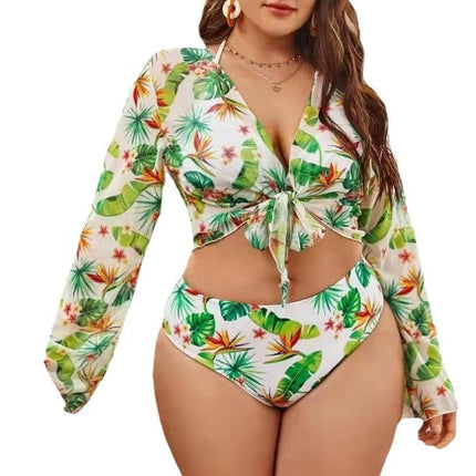 2022 New European and American Amazon Cross-Border Large Size Swimsuit Women's Tie-Dye Printed Sexy Three-Piece Gauze Skirt Bikini