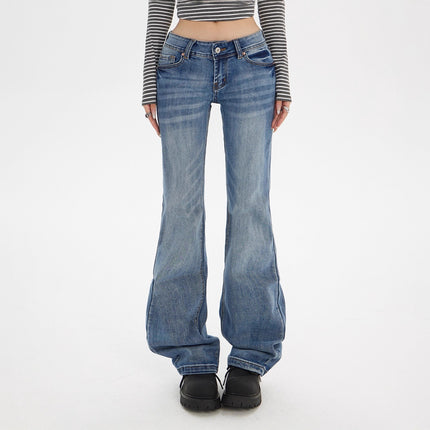 2025 New American Retro Hot Girl Low-Waist Flared Pants Slim Fit Versatile Slightly Stretchy Autumn and Winter Women's Jeans