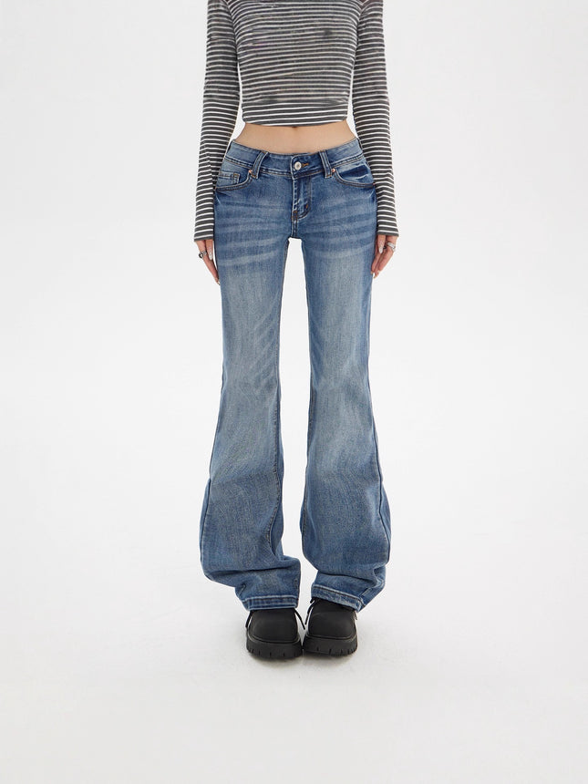 2025 New American Retro Hot Girl Low-Waist Flared Pants Slim Fit Versatile Slightly Stretchy Autumn and Winter Women's Jeans