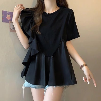 Tops, Summer Shirts for Small People, Loose Summer Shirts, Belly-Covering Ruffled Summer Shirts
