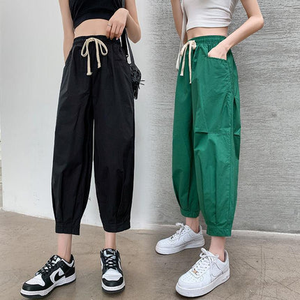 Loose Workwear Harem Pants Women's Spring New Style Leggings Nine-point Pants ins Green Bloomers Wide-leg Casual Pants