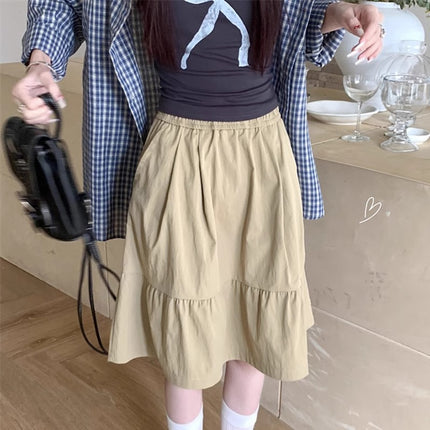 Cross-Border College Style Khaki Skirt 2025 Spring New Design Age-Reducing Japanese Style Flap Pocket Pants Mid-Skirt A-Line Skirt