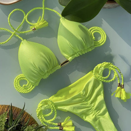 2023 Hand-Woven Rope Bikini European and American New Sexy Women's Swimsuit Multi-Color Bikini Split Swimsuit