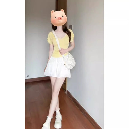 Skirt Summer Women's 2024 New Women's Fashionable Fashionable Western Style Top Short Skirt Tea Style Wear a Whole suit