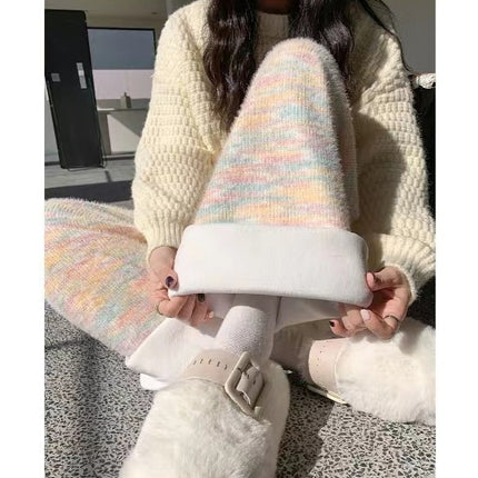 Rainbow Glutinous Rice Pants Women's Autumn and Winter 2024 New High Waist Dape Soft Glutinous Wide-leg Pants Casual Knitted Fleece-added Pants
