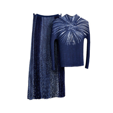 Fashionable Long-Sleeved T-Shirt Tops Women's Skirt Two-Piece Set New Casual Denim Skirt Suit Women's Complete Set