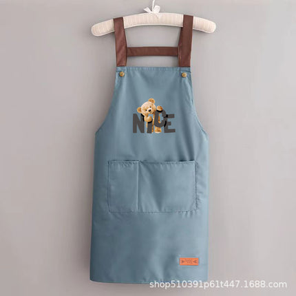 2024 apron waterproof and oil-proof men's and women's kitchen cooking waist bear simple strap pocket restaurant work clothes can be set