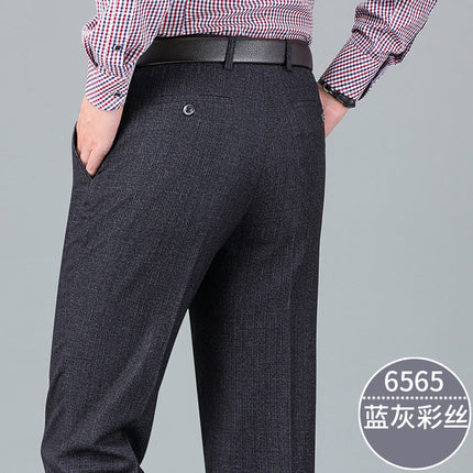 Winter men's thick business casual suit pants overalls middle-aged non-ironing men's pants dad wear high waist long pants