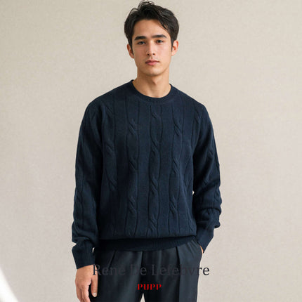 100% Wool Autumn and Winter Round Neck Twisted Yarn Men's Wool Knitted Sweater