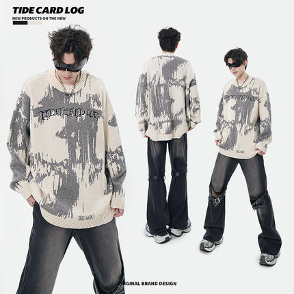 TIDE CARD LOG | High Street dark embroidered letter sweater sweater couple's loose fashion brand long sleeve