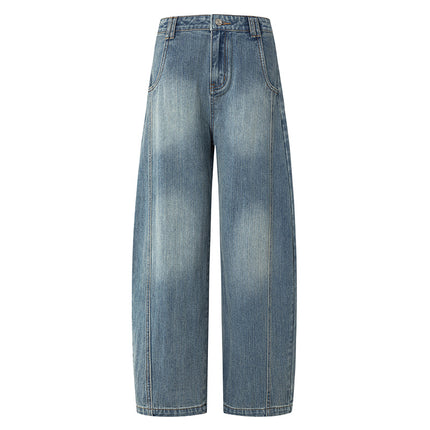 2025 Spring New American Style Retro Scimitar Wide Leg Jeans Women's High Waist Straight Loose Slim-fit Mop Pants