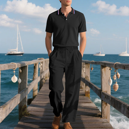 2025 European and American Independent Station Cross-Border New Men's Pure Color Drawstring Cotton and Linen Loose Casual Beach Casual Pants