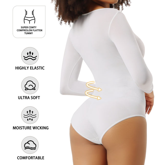 Cross-Border Trade European and American Plus-Size Bodysuit Sexy Tight-Fitting Shapewear Long-Sleeve Tummy Control Shapewear Slimming Garment