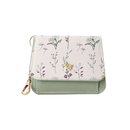 Card Holder Keychain Small Portable Change Card Holder Thin Women's Spring and Summer All-match PU Flower and Grass Card Holder Women's Superior