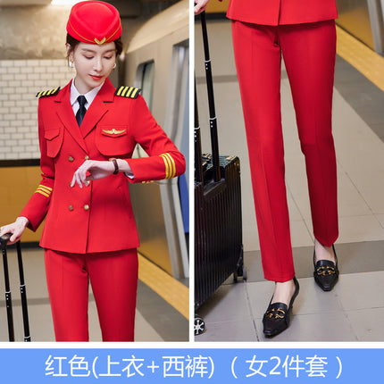 Autumn and winter men's and women's double-breasted suit suit performance clothing Aviation captain uniform property hotel security work clothes men
