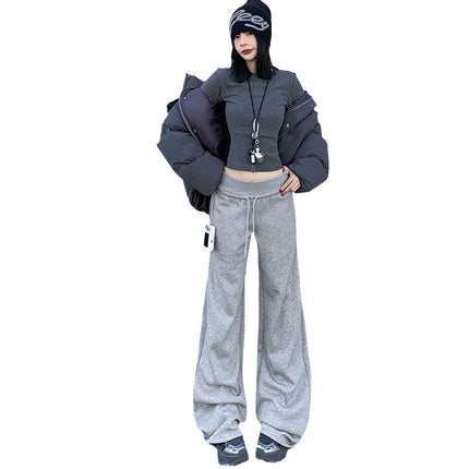 Lazy Drawstring High Waist Wide Leg Casual Pants Women's 2025 Spring New Dipped Loose Slimming Straight Pants