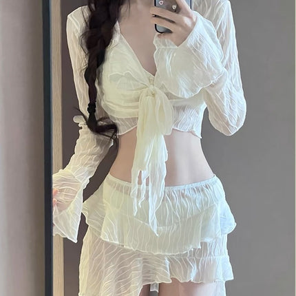 Pure Desire Hot Girl Sexy Bikini Swimsuit Women's Four-Piece Split Long Sleeve Conservative Skirt Style Slimming Hot Spring Wear