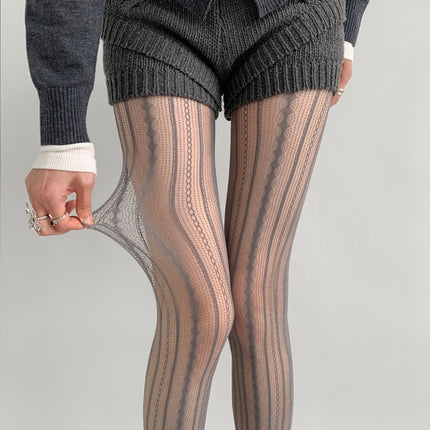 Internet Celebrity Retro Sexy Lace Pantyhose Gray Fishnet Stockings Spider Pattern Black Silk Fine Mesh Black Leggings