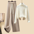 Beige sweater + khaki wide-leg pants two-piece set / M recommendation 40-50kg