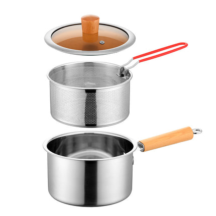 Stainless Steel Frying Pan Without Coating, Household Kitchen Frying Basket, Small Frying Pan, Baby Food Supplement Pot, Small Milk Pot, Frying Oil Pan