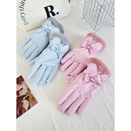Women's Winter Outdoor Cycling Gloves Fleece-Lined to Heattech Electric Vehicle Waterproof Touch Screen Cute Cotton Gloves Windproof Skiing