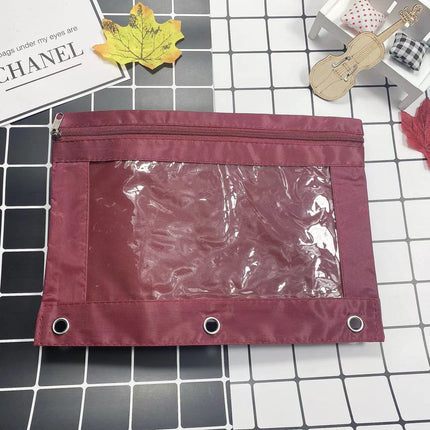 Three-Hole Oxford Cloth Pencil Case Document Bag Large Capacity Loose-Leaf Storage Bag Office Cross-Border Transparent Colorful Student Cute
