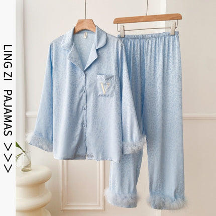 [Charming light feather] high-definition feather pajamas for women autumn and winter light luxury ins high-grade European and American fashion home wear for women