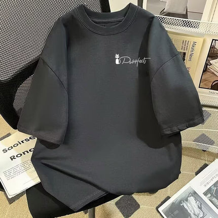 100% Pure Cotton Heavyweight Round Neck T-Shirt Top 2025 Summer New Fat mm Plus Size Couple Wear Short-Sleeved T-Shirt Bottoming Shirt