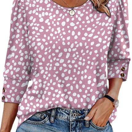 50 Colors Cross-Border European and American Amazon Spring and Summer New Printed T-Shirts with Cuff Buttons, Casual Versatile Vacation Women's Clothing
